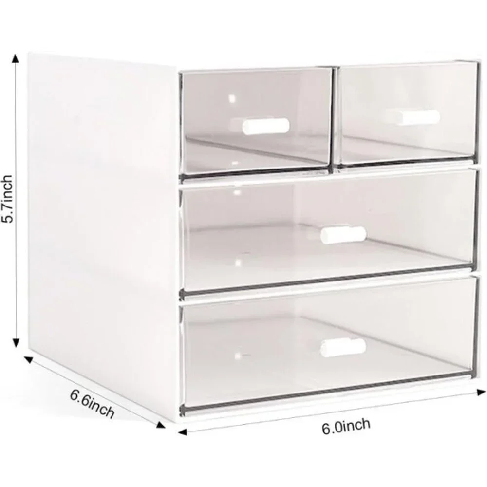 New White Makeup Organizer, Desk Storage Box with 4 Drawers for Vanity & Home